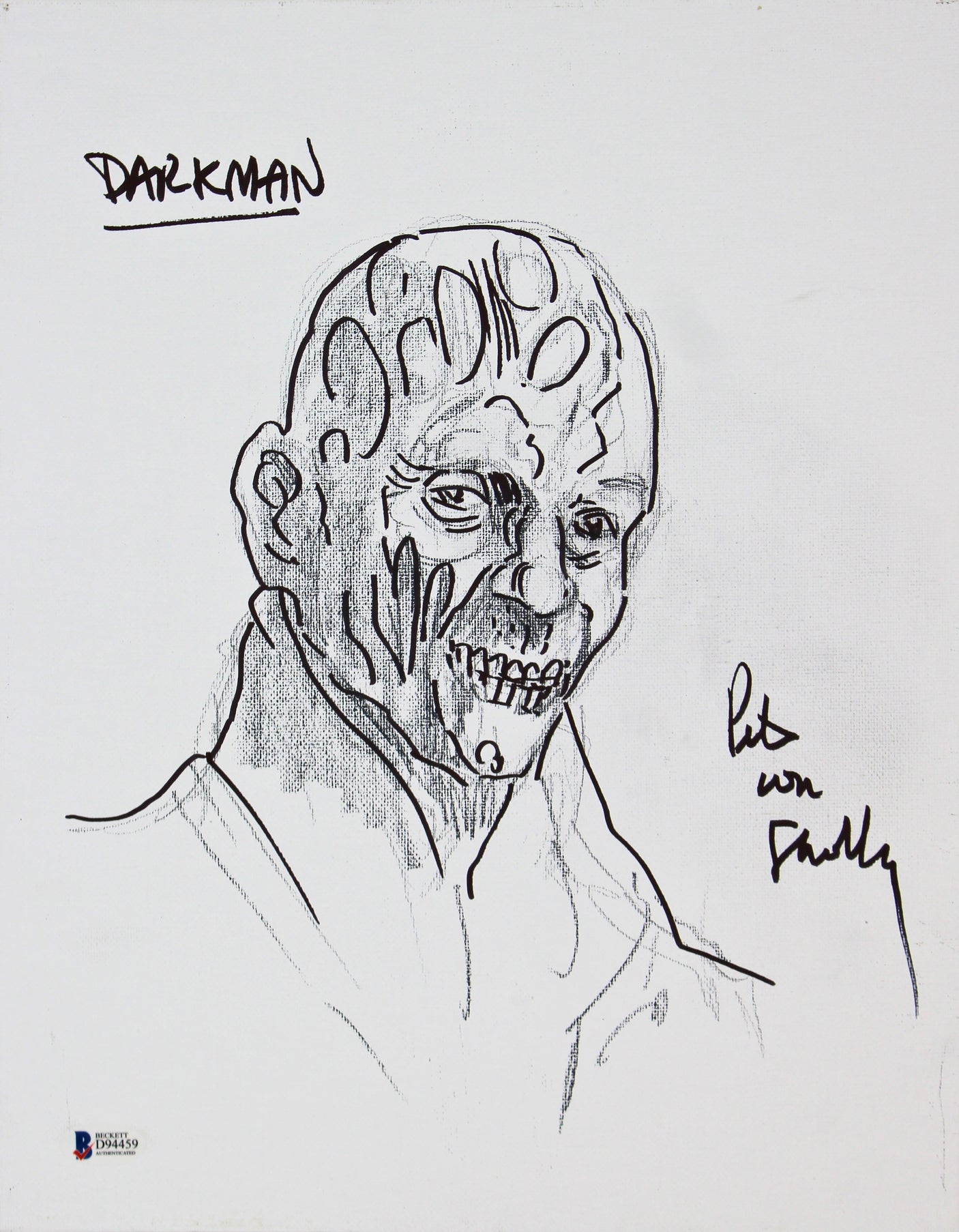 Pete Von Sholly Signed 11x14 Original Art Darkman Sketch Canvas BAS #D94459