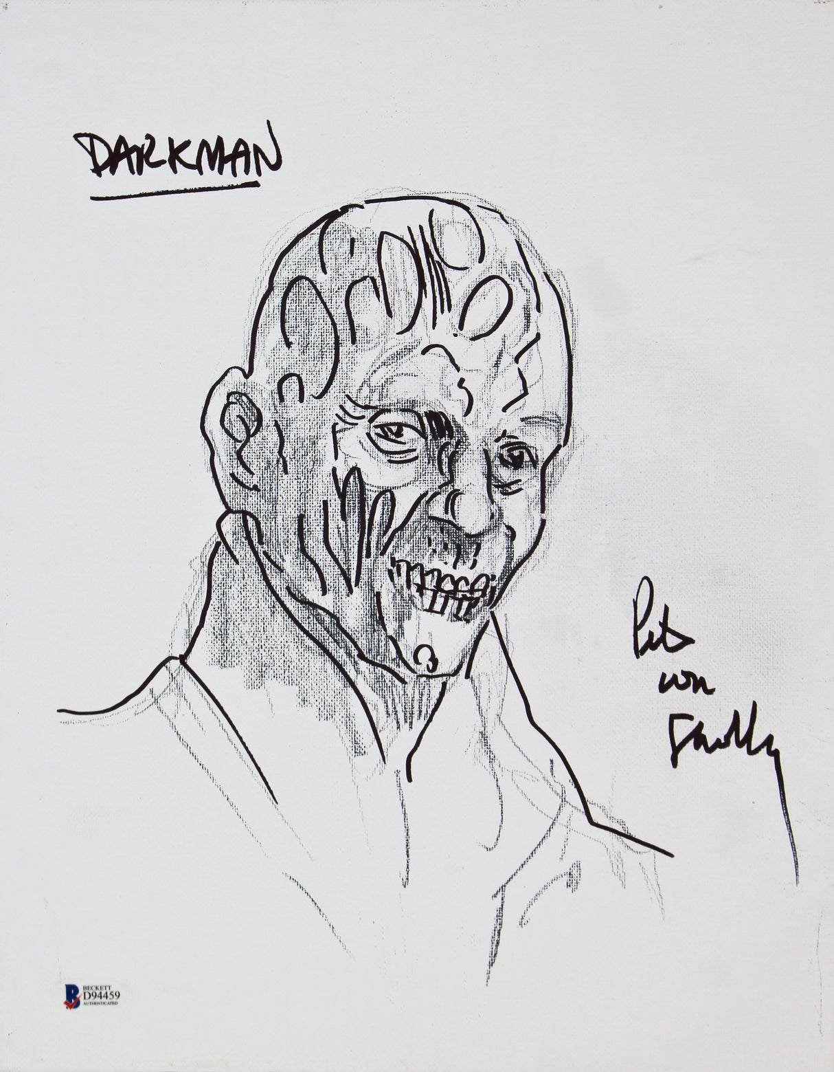 Pete Von Sholly Signed 11x14 Original Art Darkman Sketch Canvas BAS #D94459