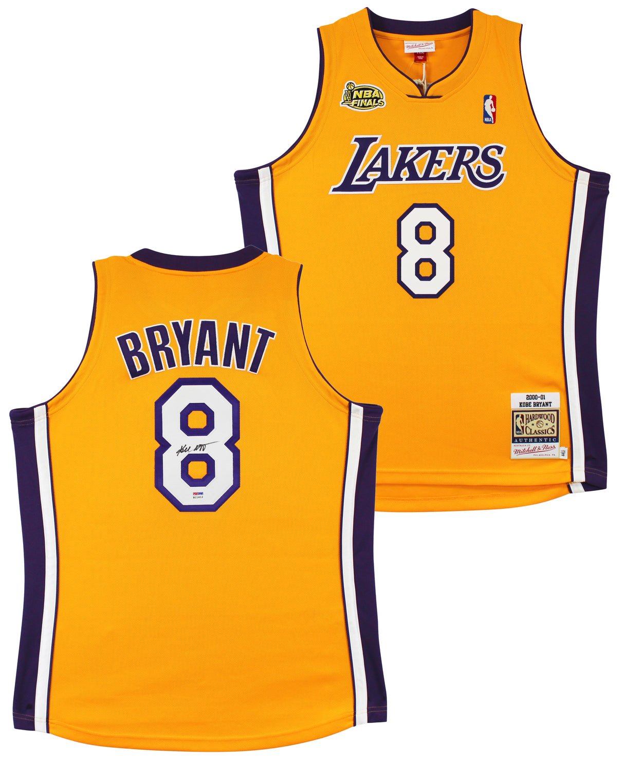 Lakers Kobe Bryant Signed Yellow M&N 2000-01 HWC Authentic Framed Jersey PSA/DNA