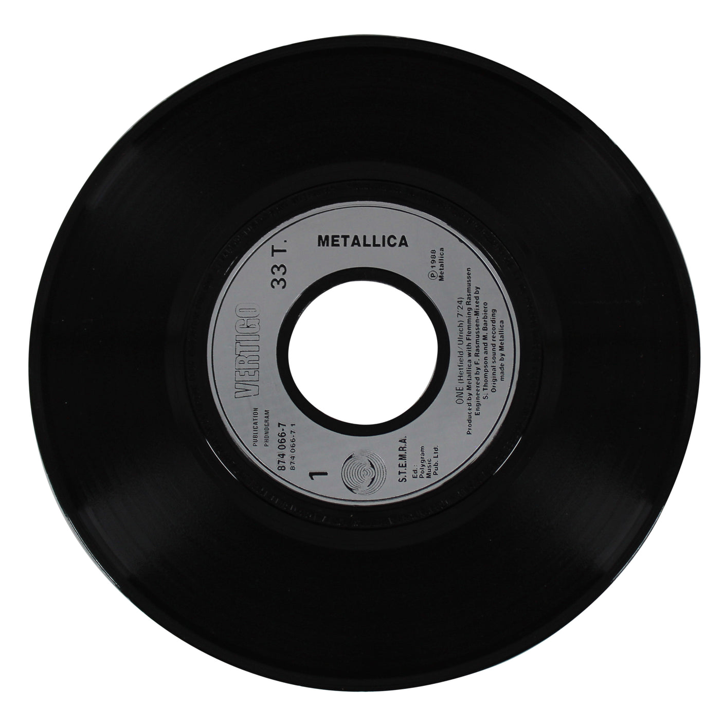 Metallica (4) Hetfield, Ulrich, Hammett +1 Signed One 45 RPM Album Cover BAS