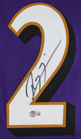 Ray Lewis Authentic Signed Purple Pro Style Stat Jersey BAS Witnessed