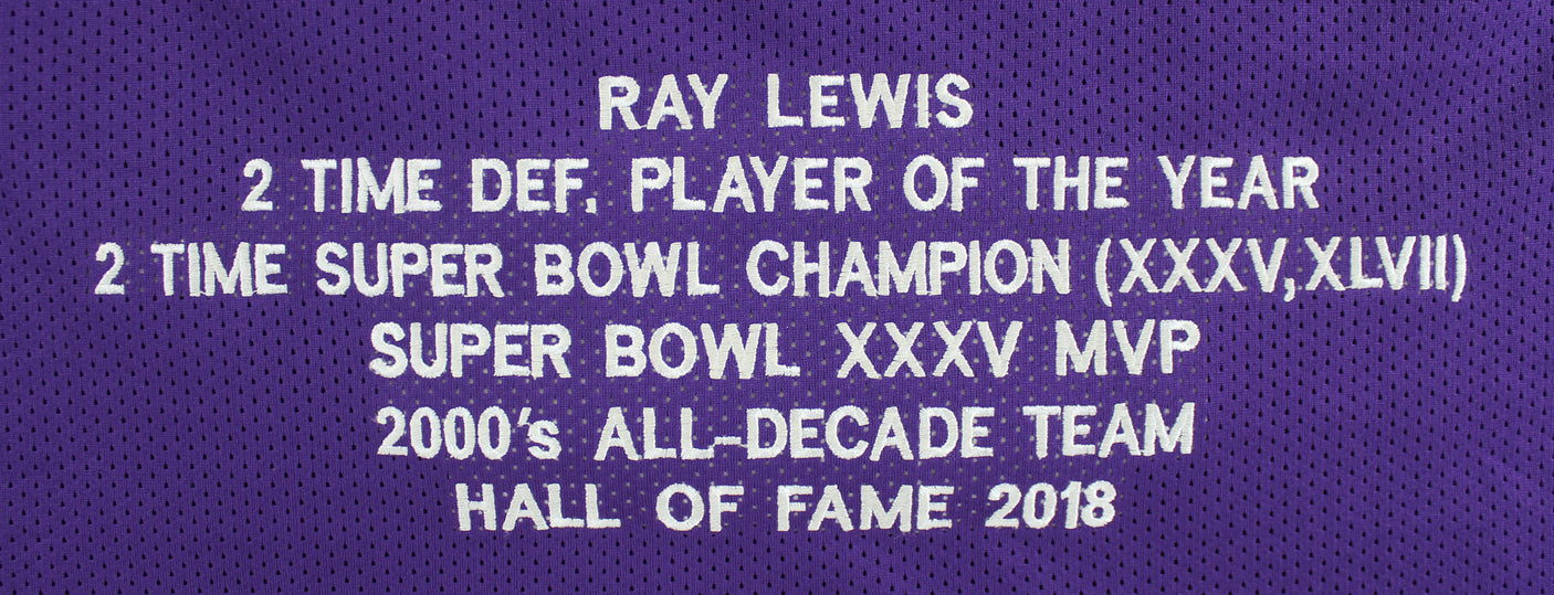 Ray Lewis Authentic Signed Purple Pro Style Stat Jersey BAS Witnessed