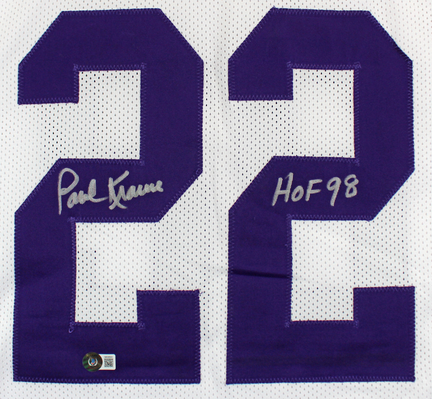 Paul Krause "HOF 98" Authentic Signed White Pro Style Jersey BAS Witnessed