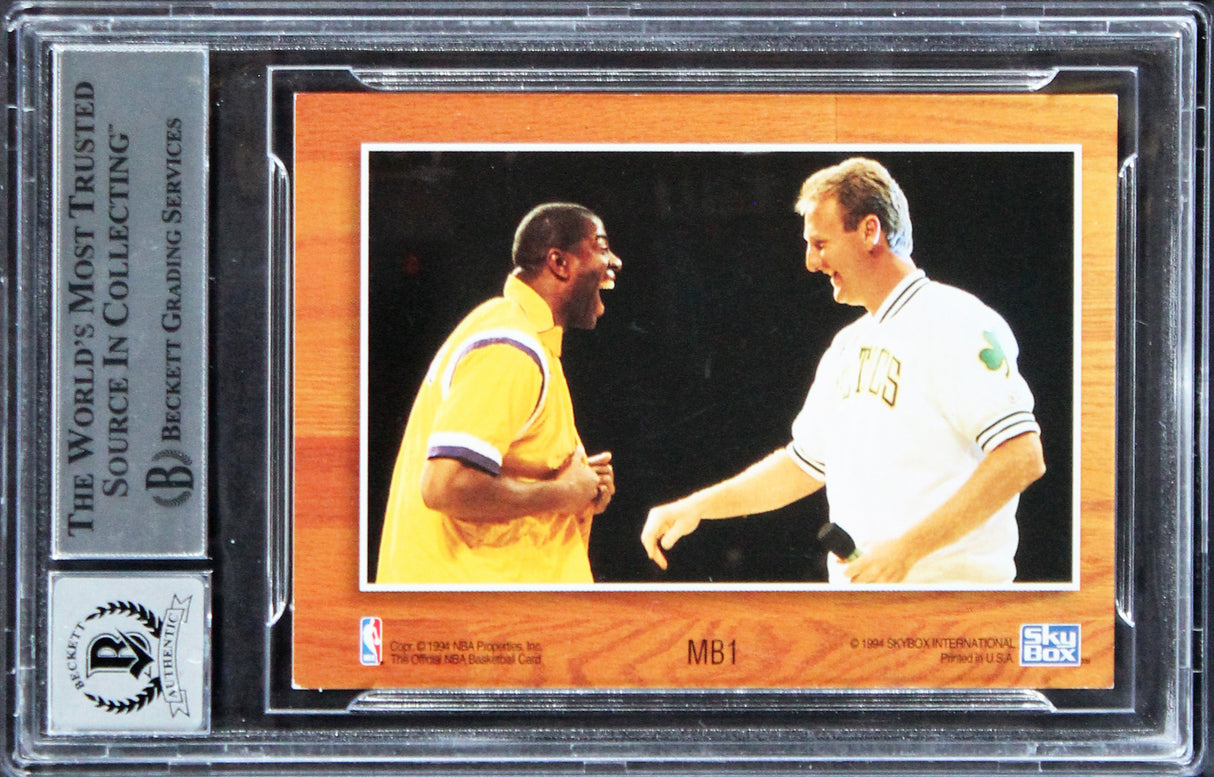 Magic Johnson & Larry Bird Signed 1993 Hoops #MB1 Card Auto 10! BAS Slabbed