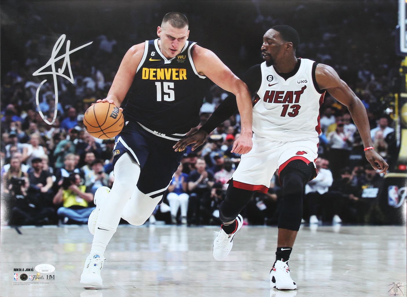 Nuggets Nikola Jokic Signed 16x20 Horizontal Driving Photo Vs Heat JSA #AQ20929