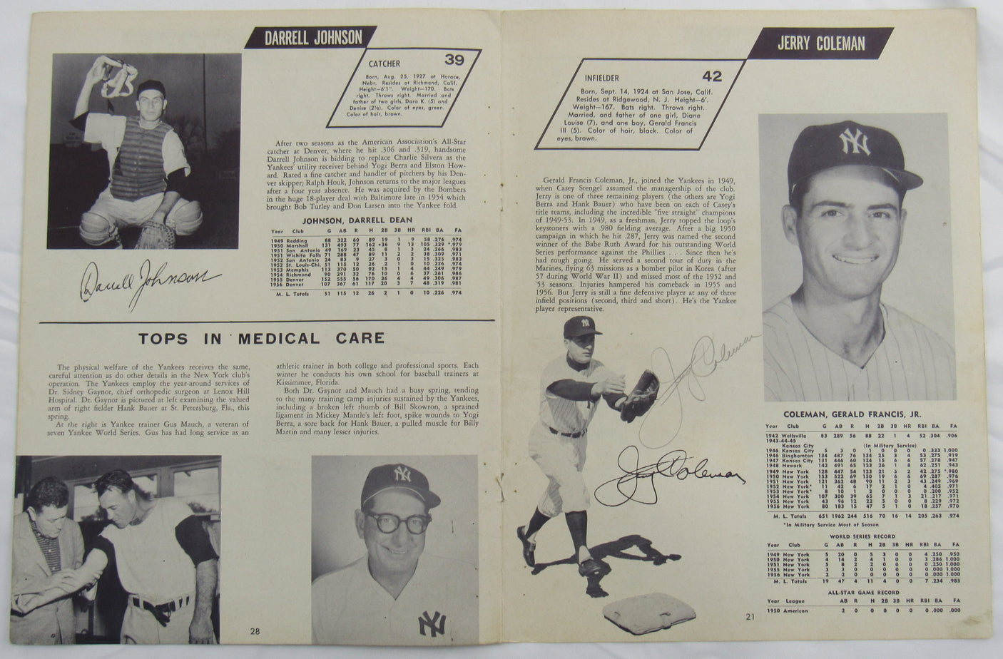 Elston Howard Jerry Coleman Signed Auto Program Page JSA CG64891