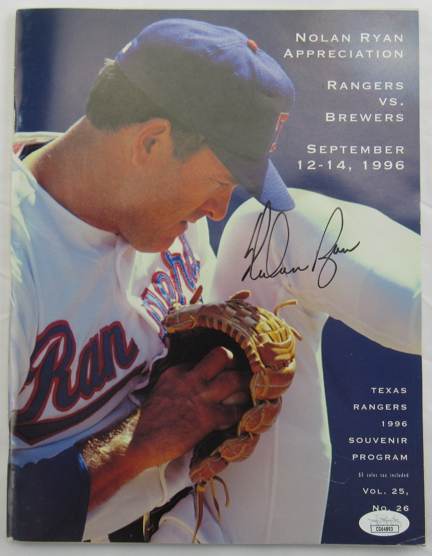 Nolan Ryan Signed Auto Magazine JSA CG64893