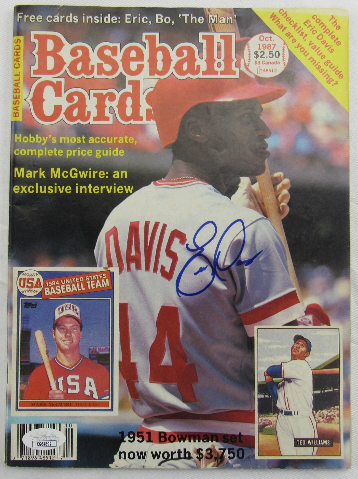 Eric Davis Signed Auto Magazine JSA CG64892
