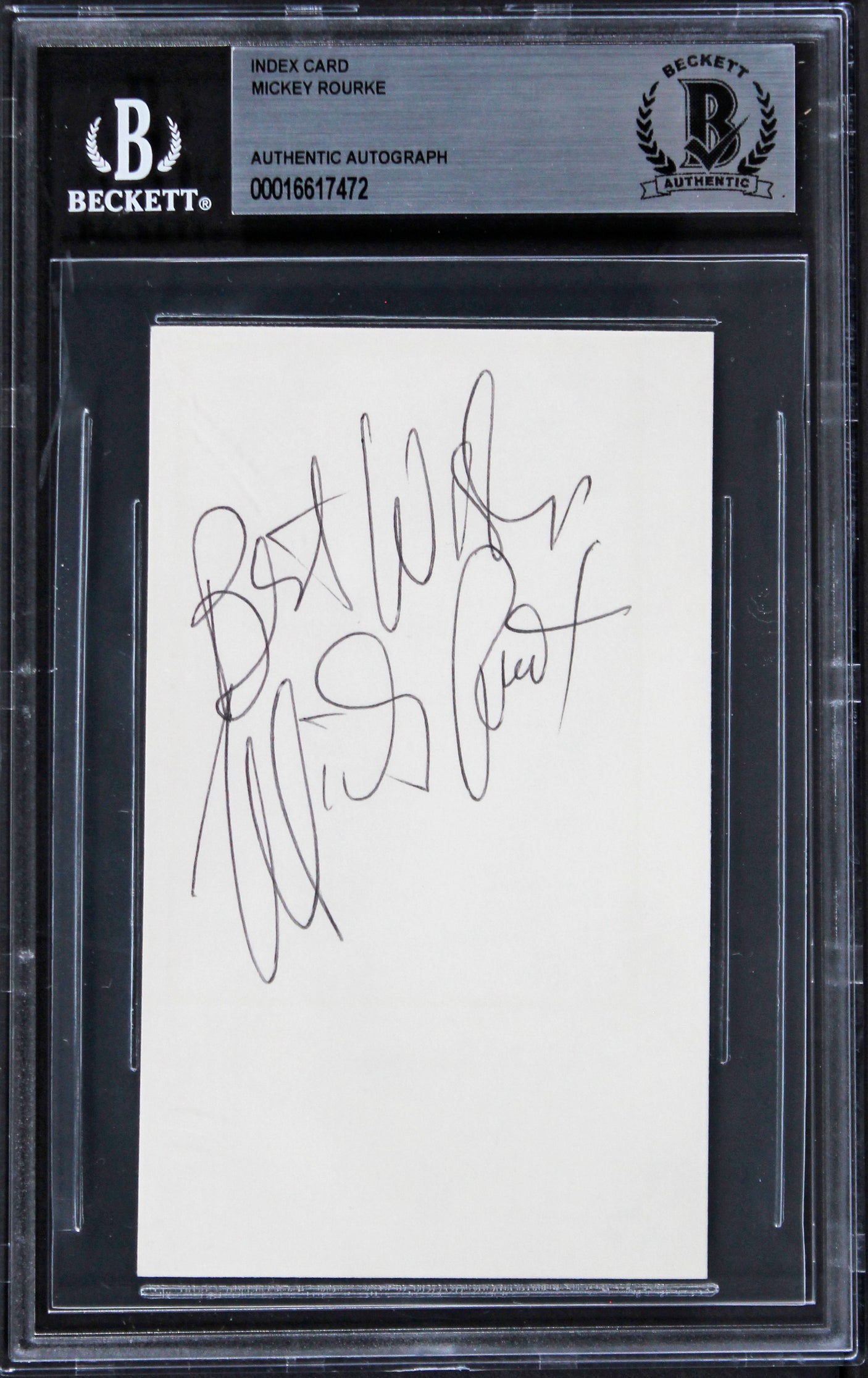 Mickey Rourke Iron Man 2 "Best Wishes" Signed 3x5 Index Card BAS Slabbed 1