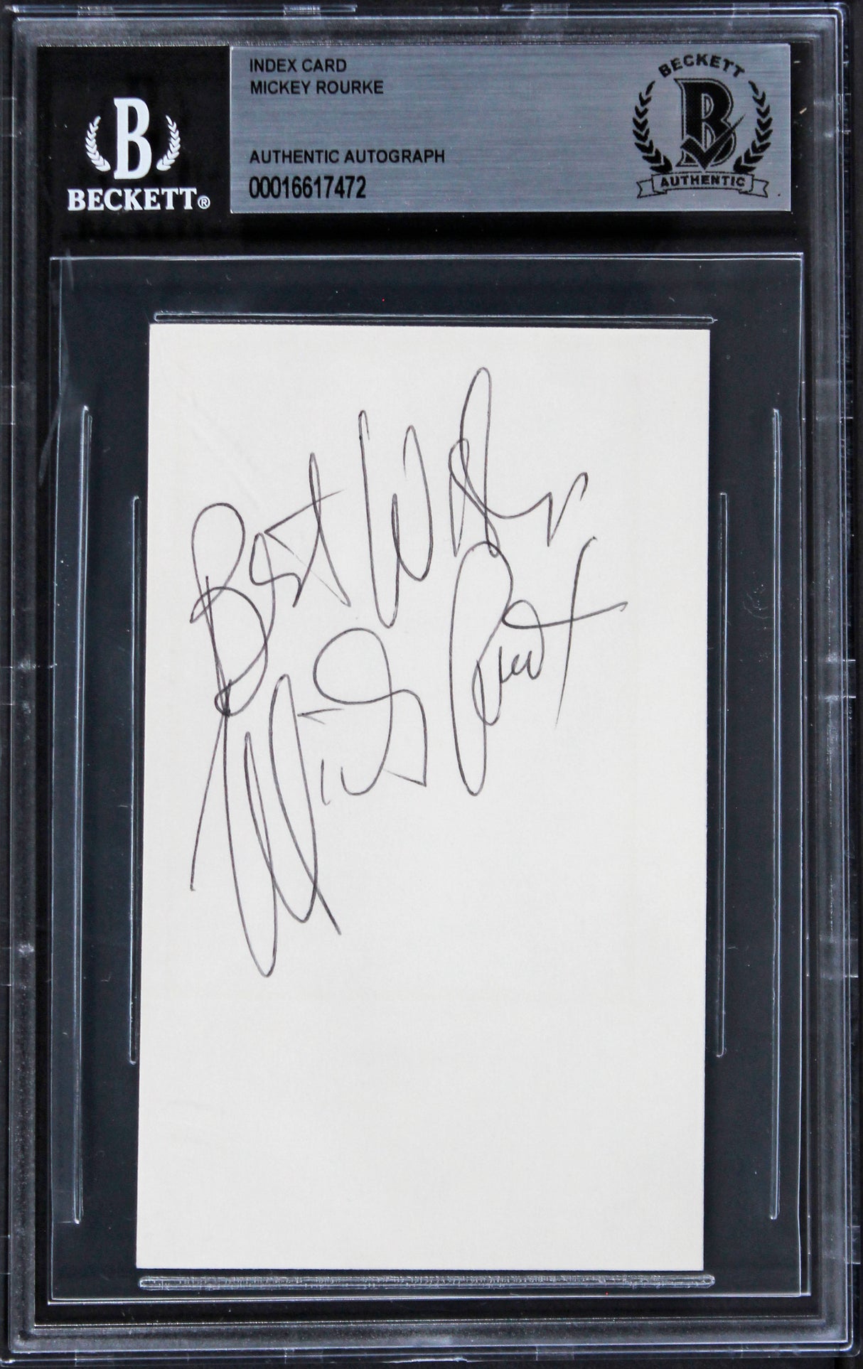 Mickey Rourke Iron Man 2 "Best Wishes" Signed 3x5 Index Card BAS Slabbed 1