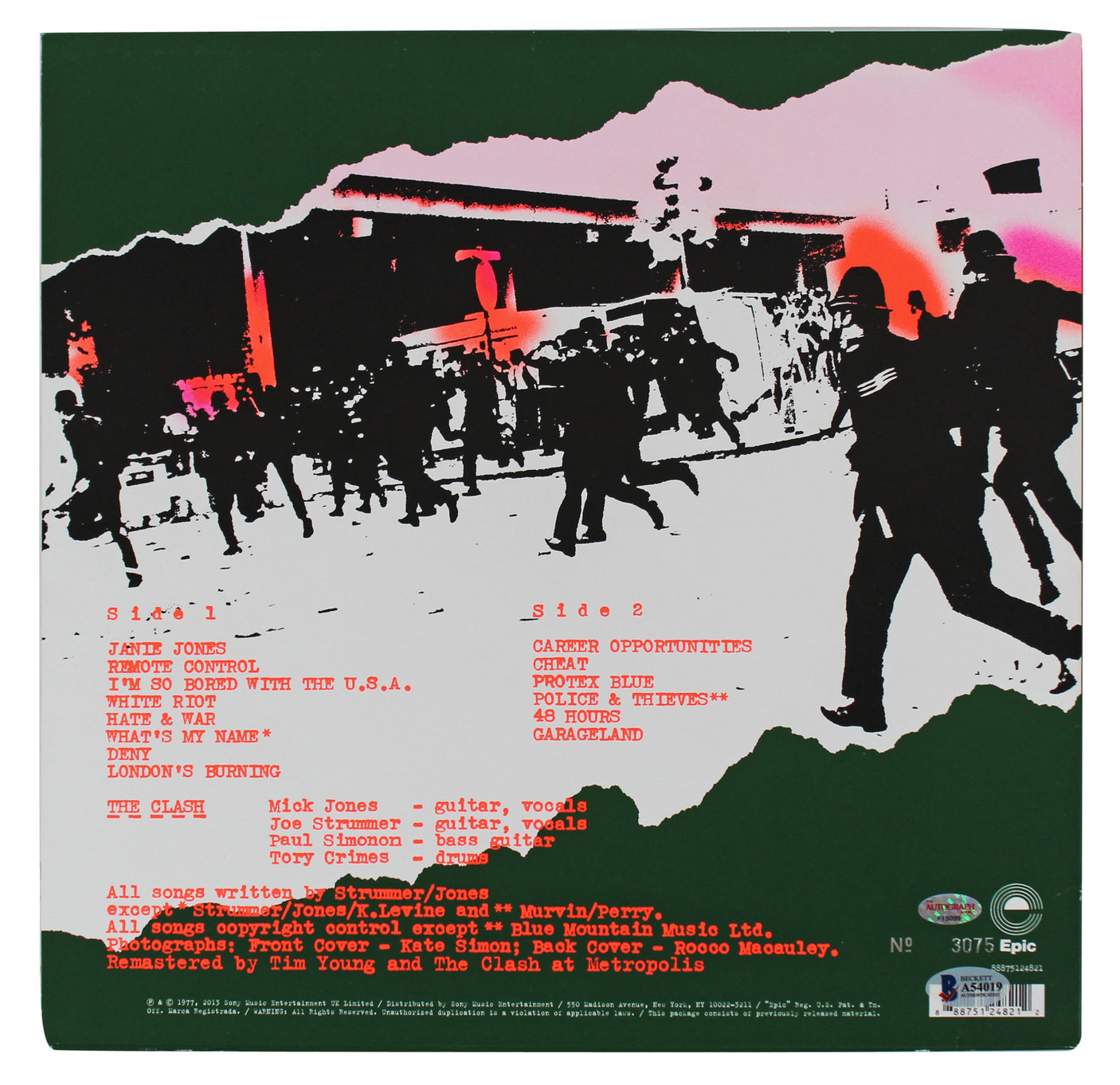 The Clash (3) Jones, Simmon, & Headon Signed Self Titled Album Cover BAS #A54019