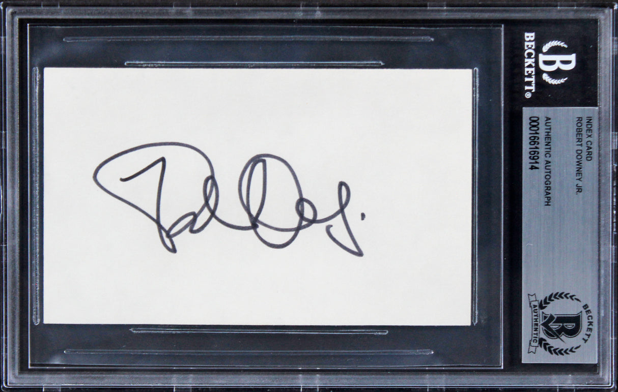 Robert Downey Jr Iron Man Authentic Signed 3x5 Index Card BAS Slabbed