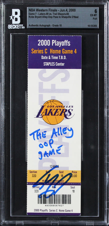 Shaquille O'Neal Signed 2000 Finals Game 7 Full Ticket EX-MT 6 Auto 10! BAS Slab