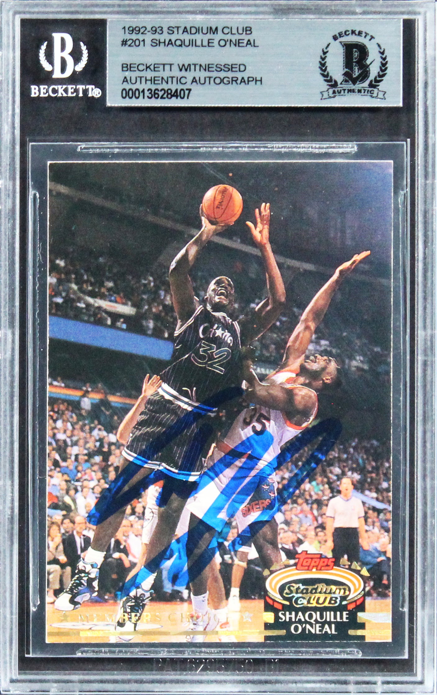 Magic Shaquille O'Neal Signed 1992 Stadium Club #201 Rookie Card BAS Slabbed