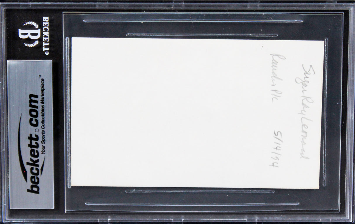 Sugar Ray Lenoard Authentic Signed 3x5 Index Card Autographed BAS Slabbed 5