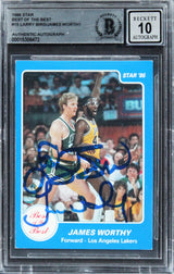 Larry Bird & James Worthy Signed 1986 Star BOTB #15 Card Auto 10! BAS Slabbed