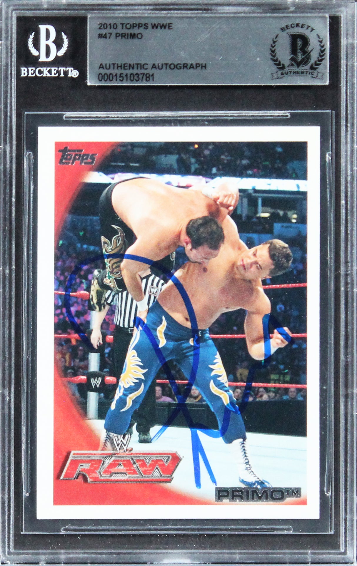 Primo Authentic Signed 2010 Topps WWE #47 Card BAS Slabbed