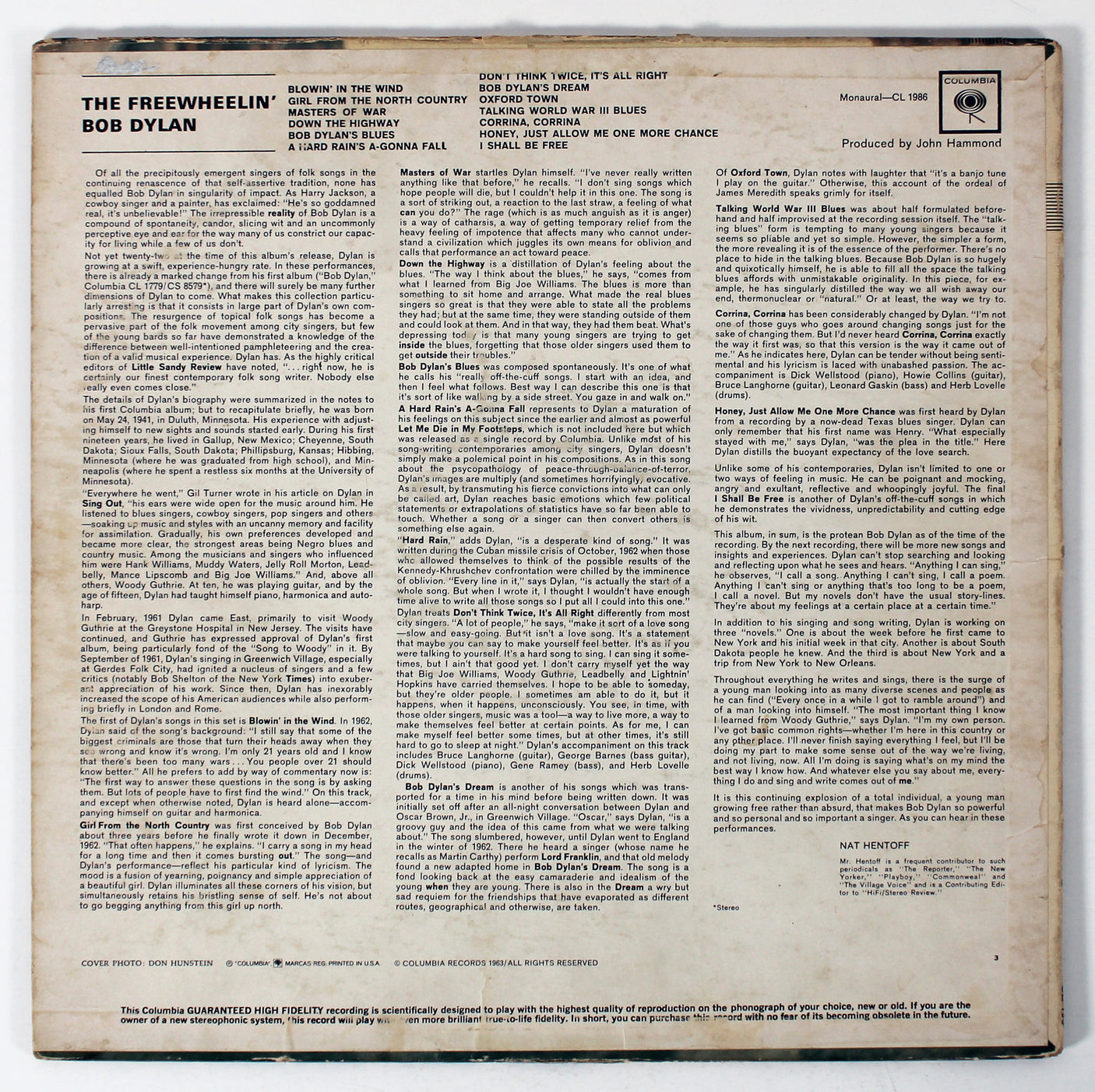 Bob Dylan Signed The Freewheelin' Bob Dylan Album Cover W/ Vinyl JSA #YY79049