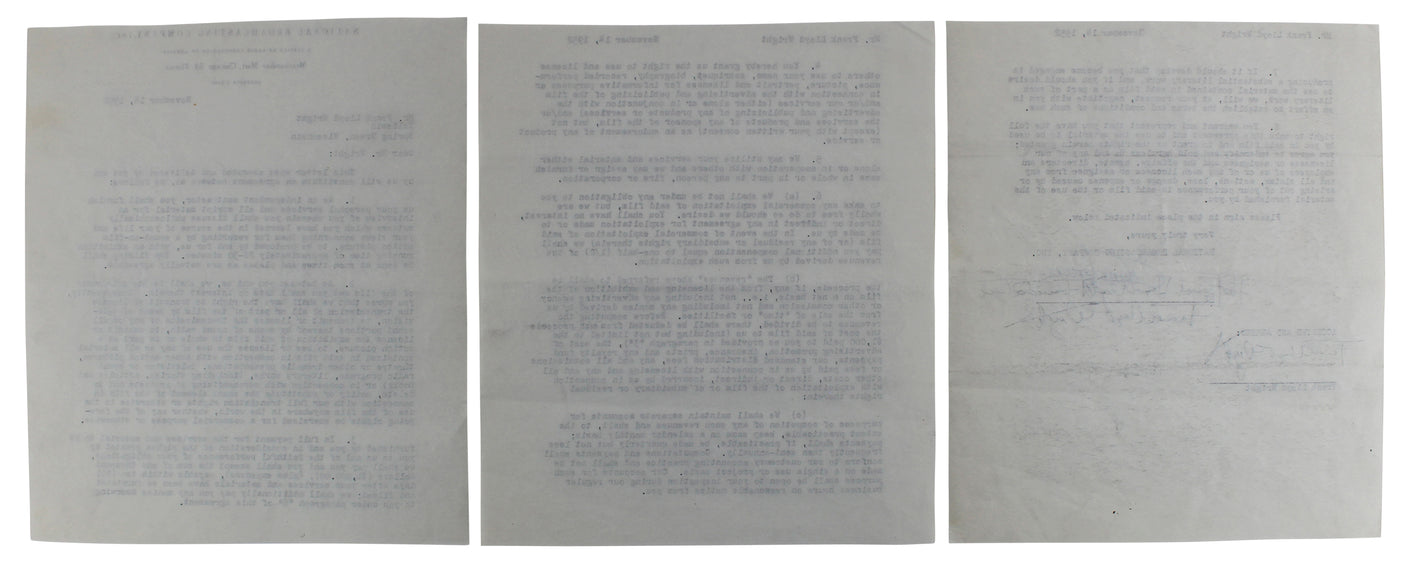 Frank Lloyd Wright Authentic 3x Signed 8.35x9.5 3 Page NBC Contract BAS #AB14681