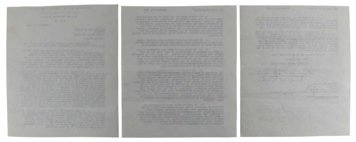 Frank Lloyd Wright Authentic 3x Signed 8.35x9.5 3 Page NBC Contract BAS #AB14681