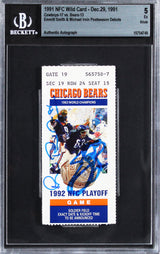 Emmitt Smith & Michael Irvin Signed 1991 Playoff Ticket Stub Graded 5 BAS Slab 1