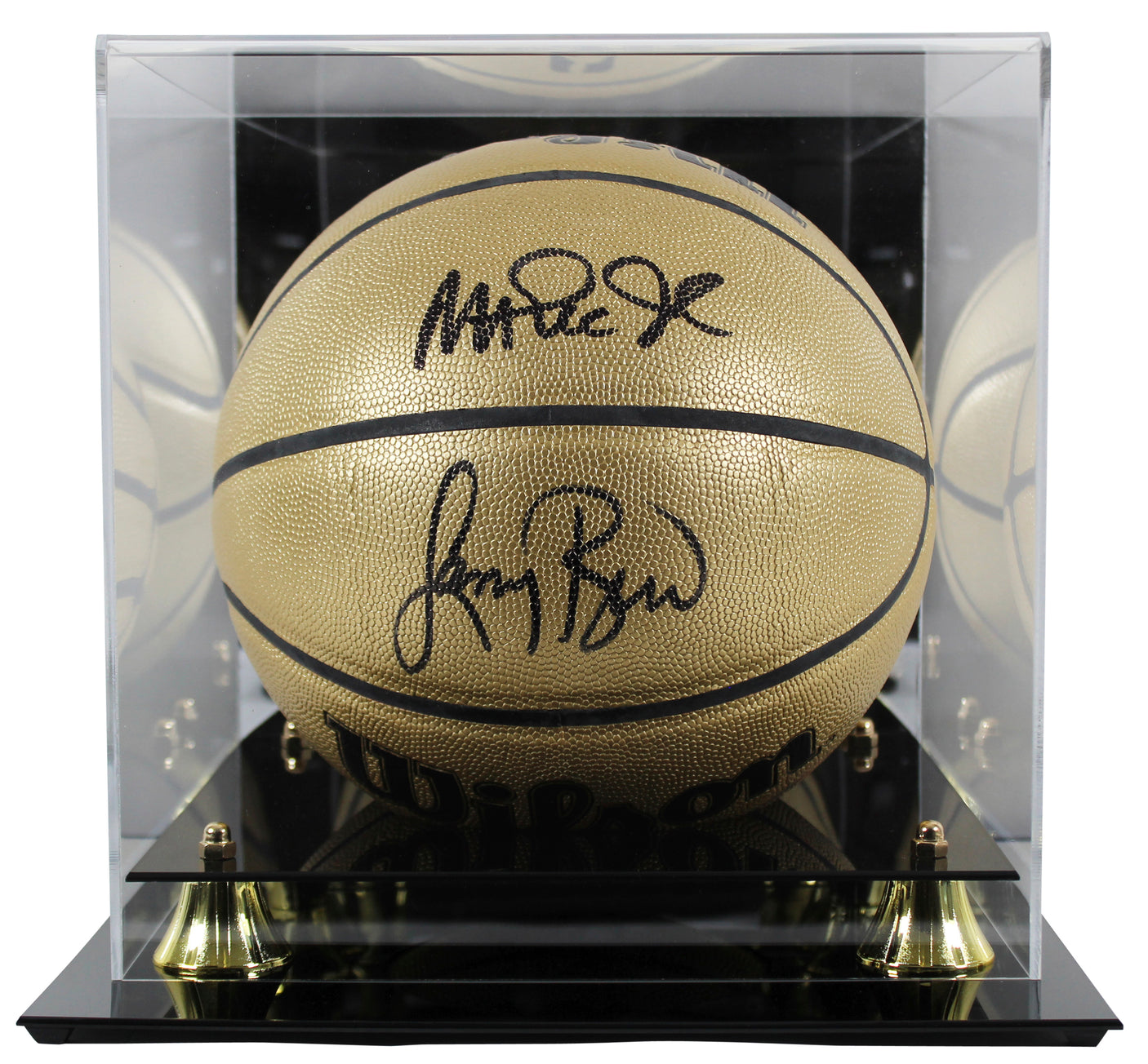 Magic Johnson & Larry Bird Signed Gold Wilson Basketball w/ Case BAS Witnessed