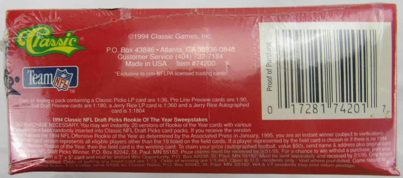 1994 Classic NFL Classic Draft Picks Football Factory Sealed Wax Box JERRY RICE