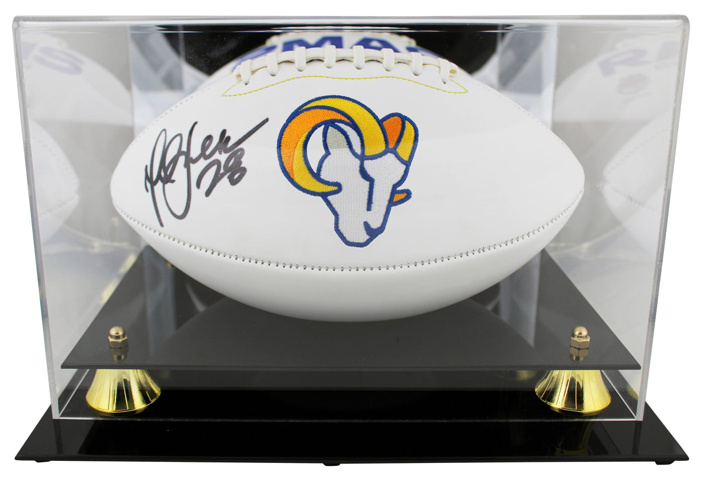 Rams Marshall Faulk Signed Wilson White Panel Logo Football W/ Case BAS Witness
