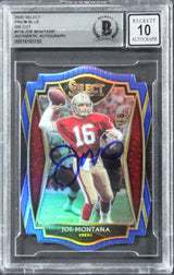 49ers Joe Montana Signed 2020 Select Prizm Blue #118 Card Auto 10! BAS Slabbed