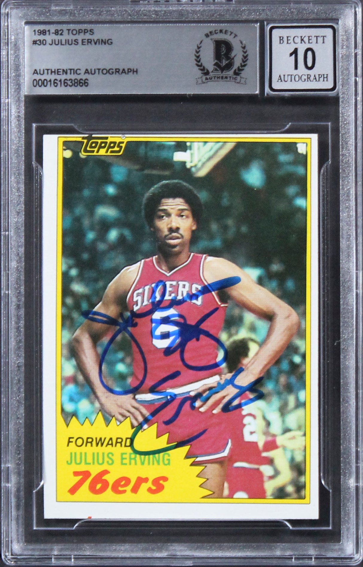 76ers Julius "Dr. J." Erving Signed 1981 Topps #30 Card Auto 10! BAS Slabbed 2