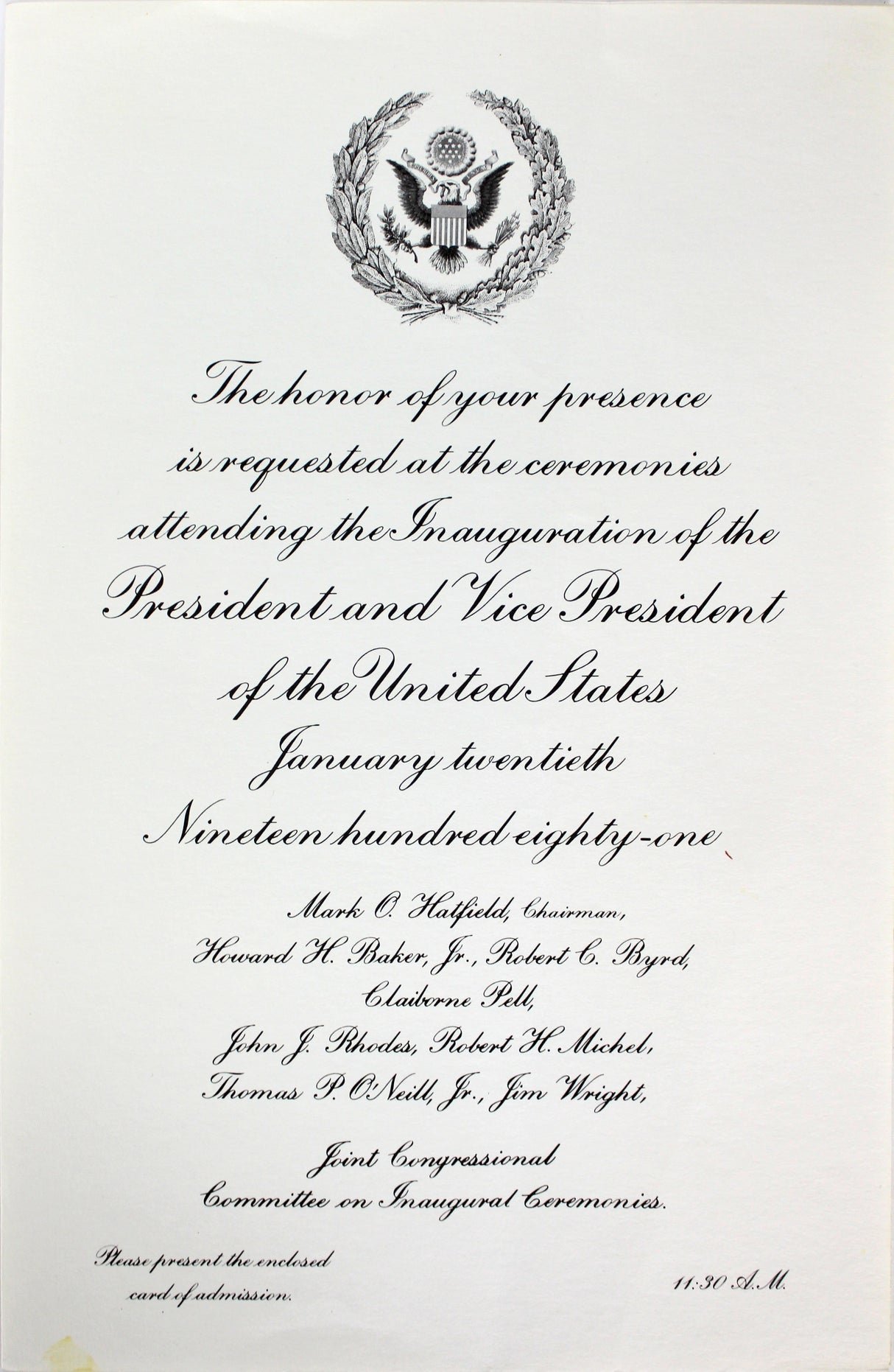 George H.W. Bush Signed 1981 8.5x11 Inauguaration Invitation Program BAS #A70478