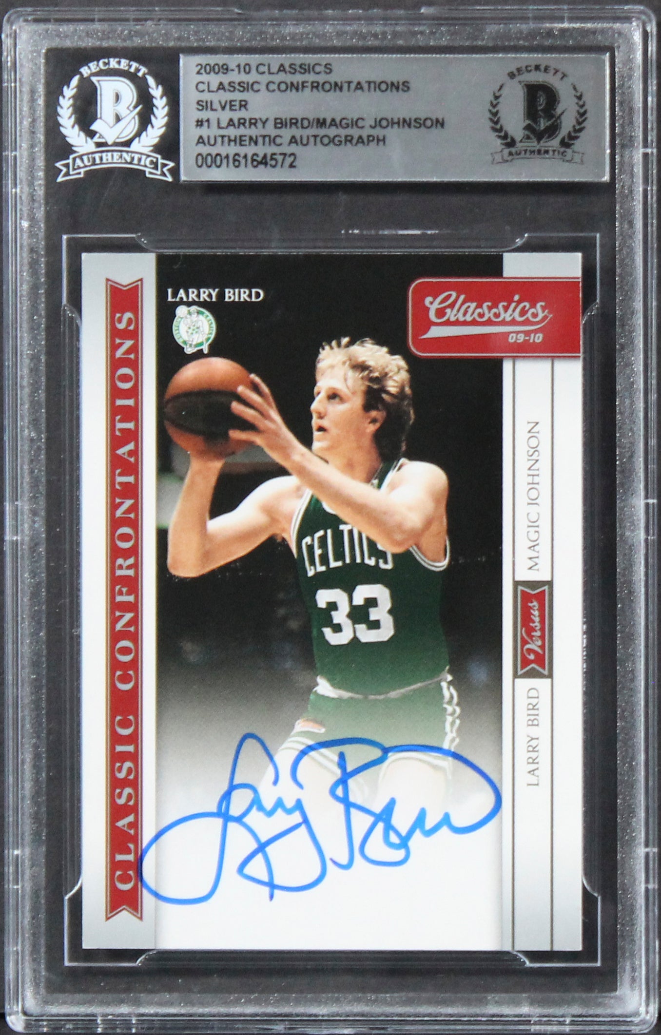Larry Bird & Magic Johnson Signed 2009 Classics Silver #1 #100/250 Card BAS Slab