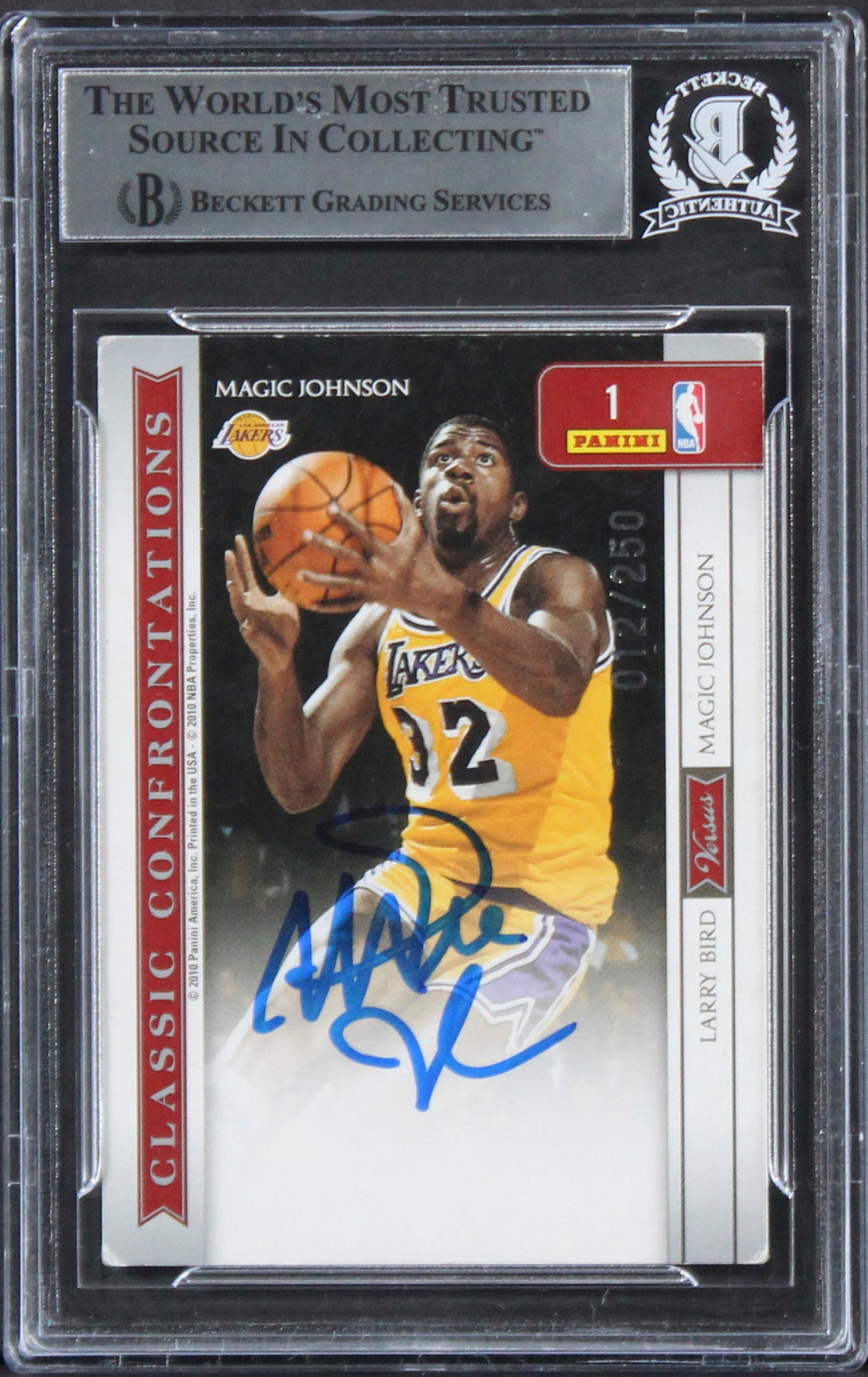 Larry Bird & Magic Johnson Signed 2009 Classics Silver #1 #012/250 Card BAS Slab