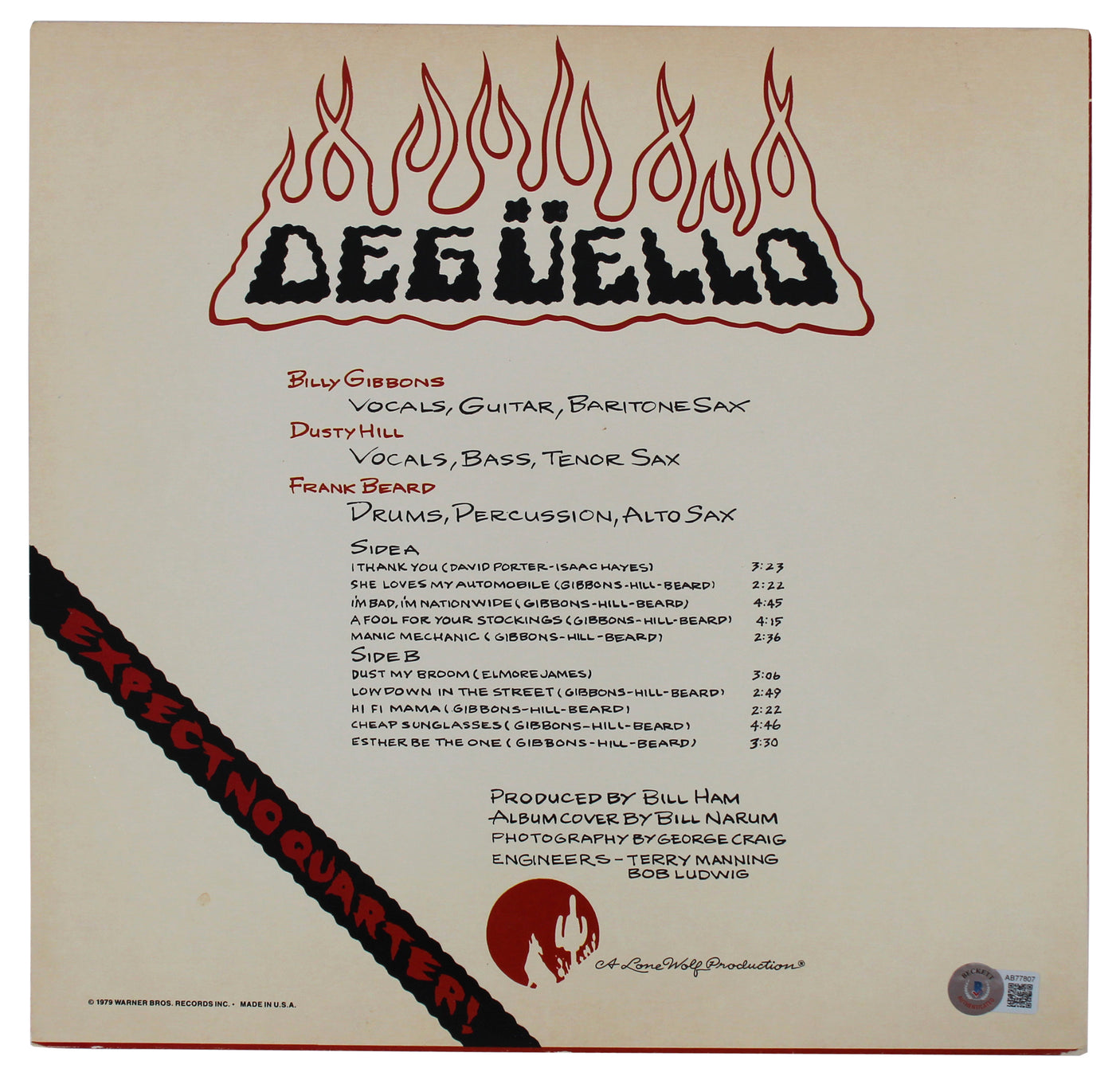 Dusty Hill & Billy Gibbons ZZ Top Authentic Signed Album Cover BAS #AB77807