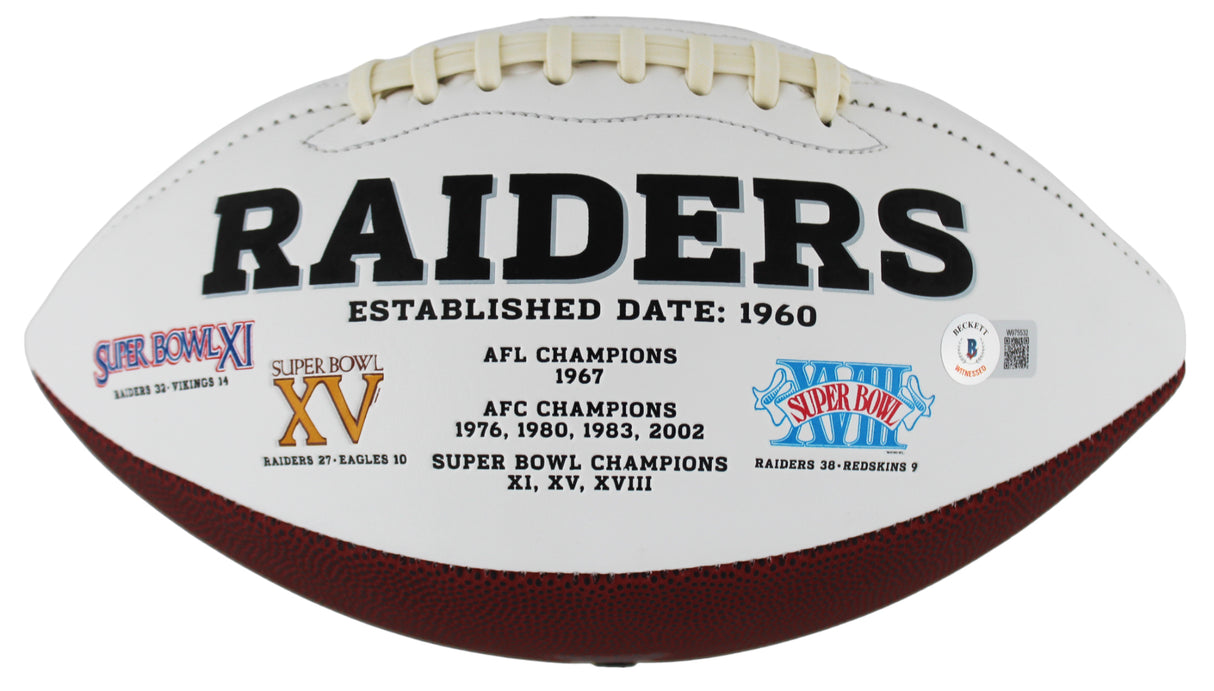 Raiders Aidan O'Connell Signed White Panel Logo Football W/ Case BAS Witnessed