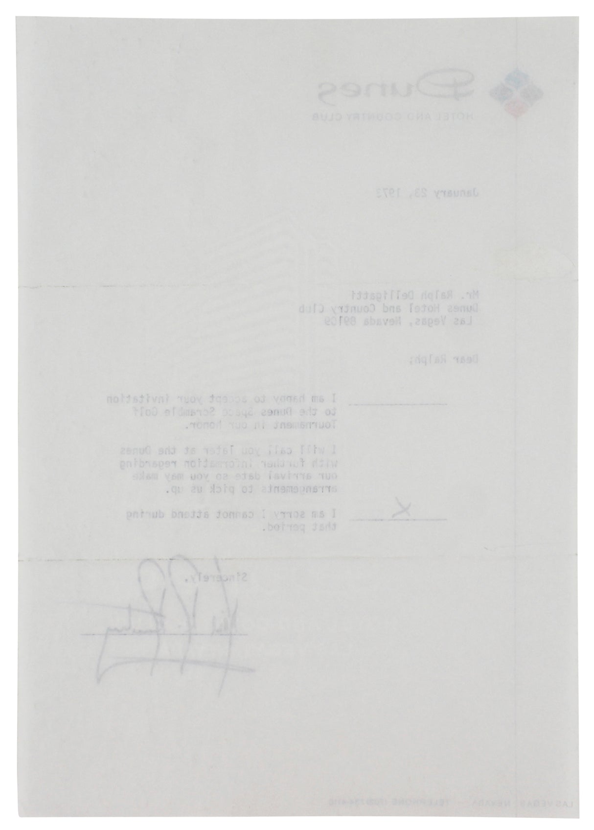 Neil Armstrong Apollo 11 Signed 7.25x10.5 1973 RSVP Letter BAS #AD85205