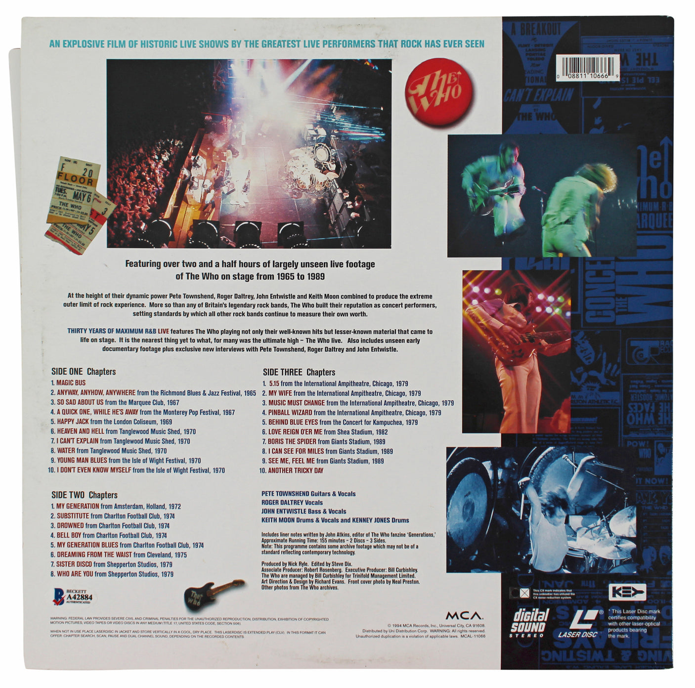 The Who (3) Daltrey, Townshend & Entwistle Signed Laserdisc Cover BAS #A42884
