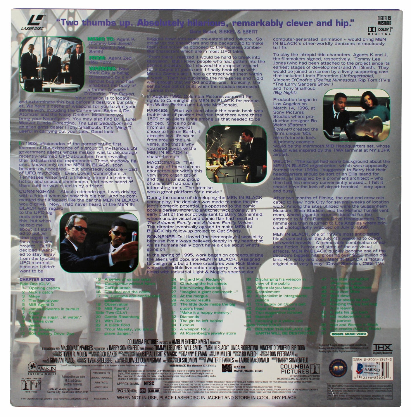 Will Smith & Tommy Lee Jones MIB Signed Laserdisc Cover W/Disk BAS #AA01513