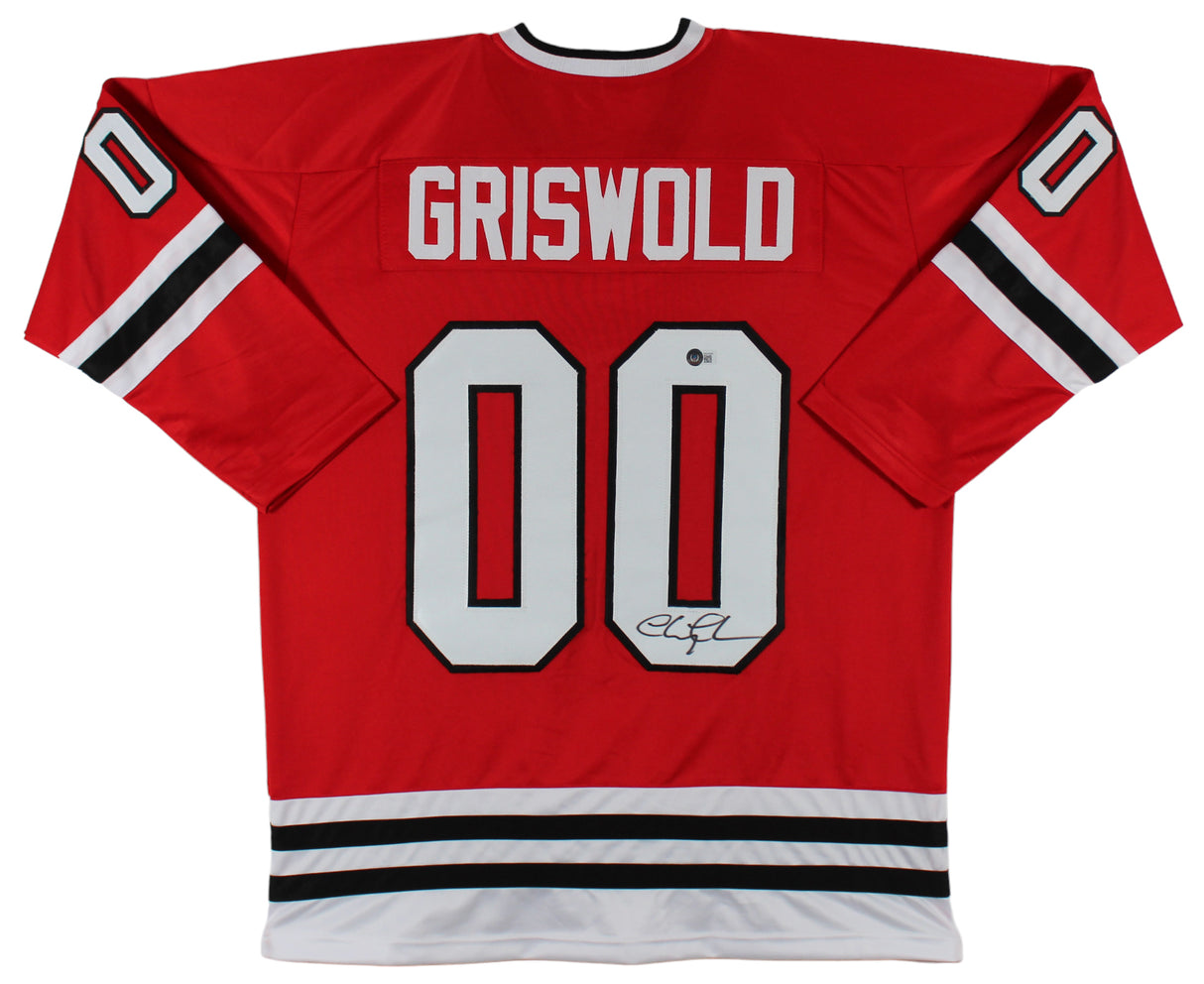 Chevy Chase Christmas Vacation Signed Red Griswold Hockey Jersey BAS #WZ44493