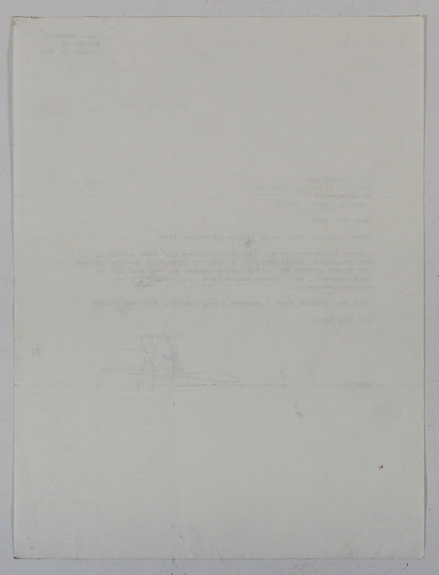 Neil Armstrong Apollo 11 Authentic Signed 8.5x11 1994 Typed Letter BAS #AC33408