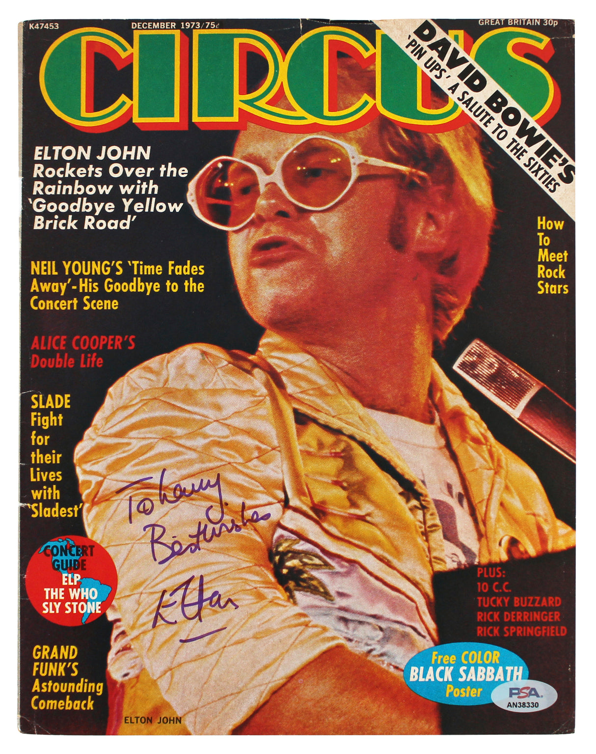 Elton John "Best Wishes" Authentic Signed Circus Magazine Cover PSA/DNA #AN38330