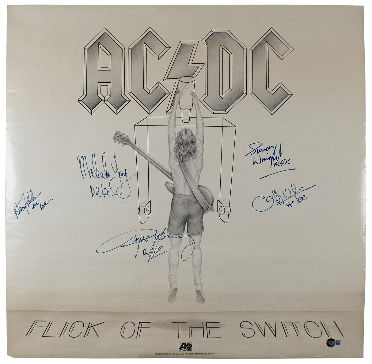 AC/DC (5) Angus, Malcolm, Johnson, Rudd, Williams Signed Poster BAS #AD64154