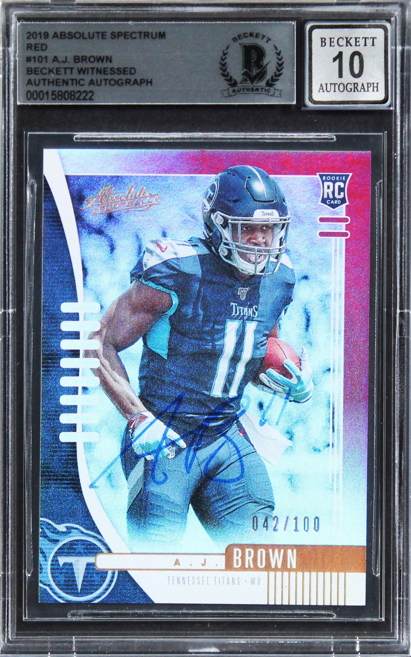 A.J. Brown Signed 2019 Absolute Spectrum #101 RC #42/100 Card Auto 10! BAS Slab