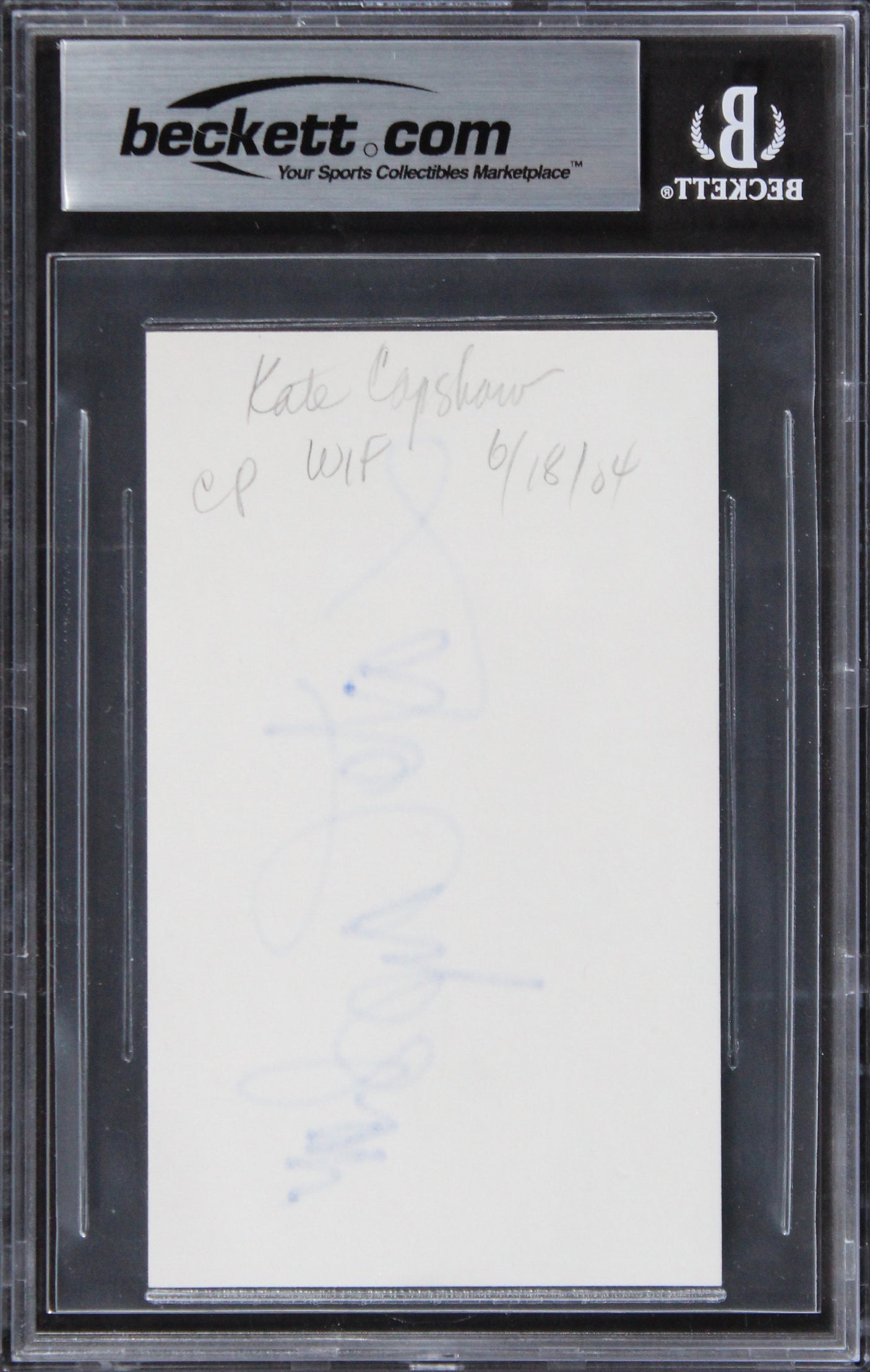 Kate Capshaw Indiana Jones Authentic Signed 3x5 Index Card BAS Slabbed 3