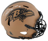 Ravens Ray Lewis "HOF 18" Signed STS II Full Size Speed Proline Helmet BAS Wit