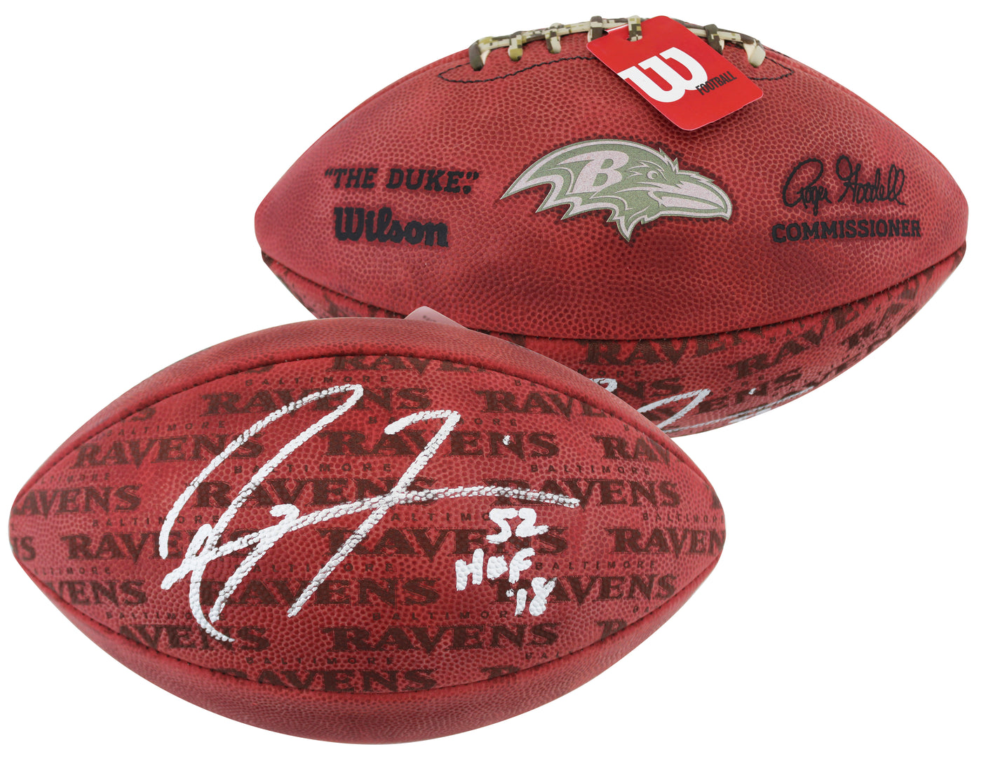 Ravens Ray Lewis Signed Wilson "The Duke" Team Showcase Nfl Football BAS Wit