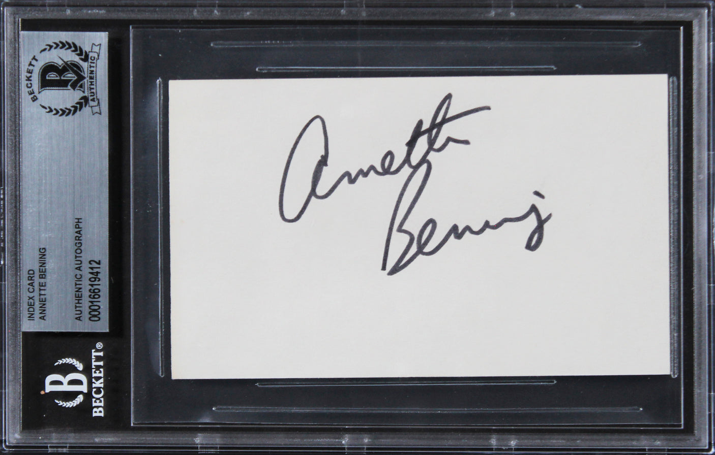 Annette Bening The Grifters Authentic Signed 3x5 Index Card BAS Slabbed