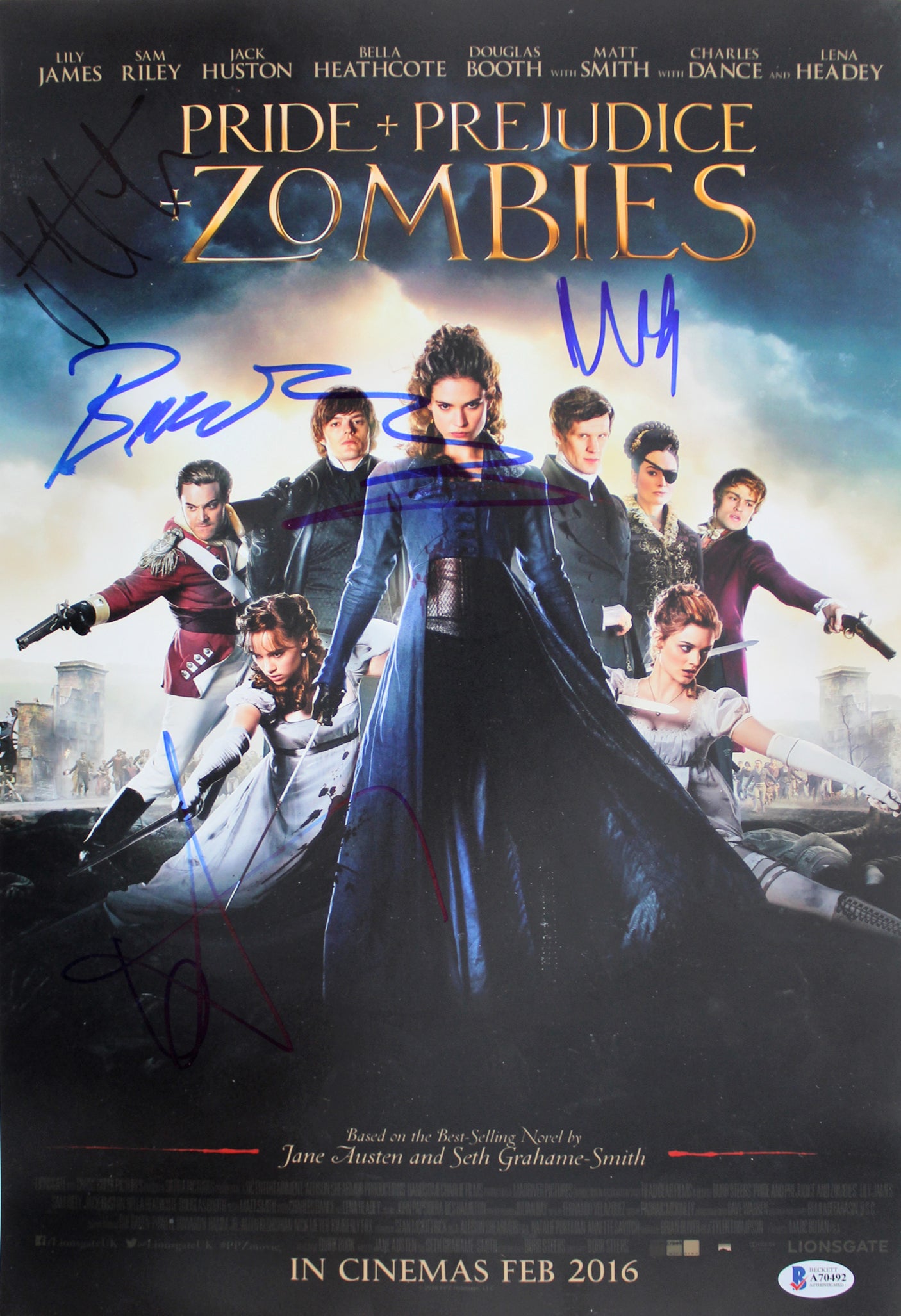 Pride & Prejudice & Zombies (5) Headey , Brady +3 Signed 12x18 Photo BAS #A70492