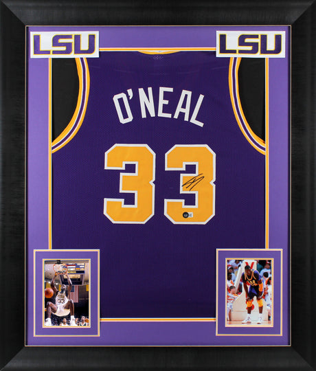 LSU Shaquille O'Neal Authentic Signed Purple Pro Style Framed Jersey BAS Witness