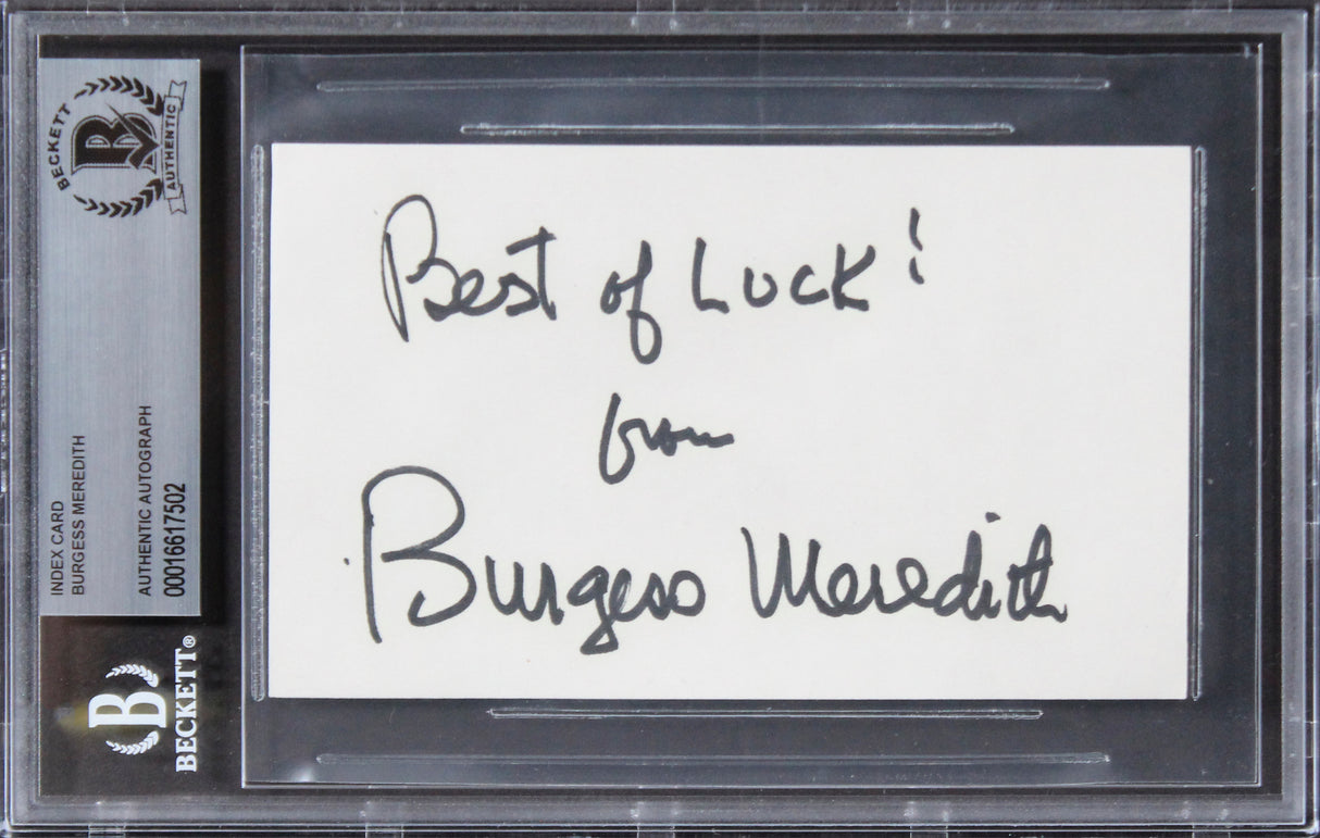 Burgess Meredith Rocky "Best Of Luck" Signed 3x5 Index Card BAS Slabbed 1
